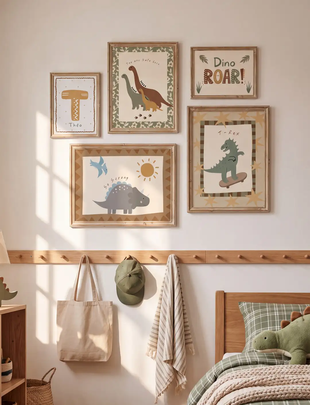 Ürün görseli: Boho Dinozorlar ve Kaykaylı T-Rex Çocuk Odası Poster