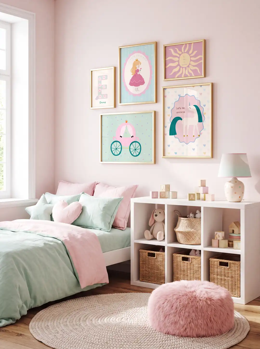 Masalsı Prenses, Balkabağı Arabası ve Unicorn Temalı Kız Çocuk Odası Poster Seti