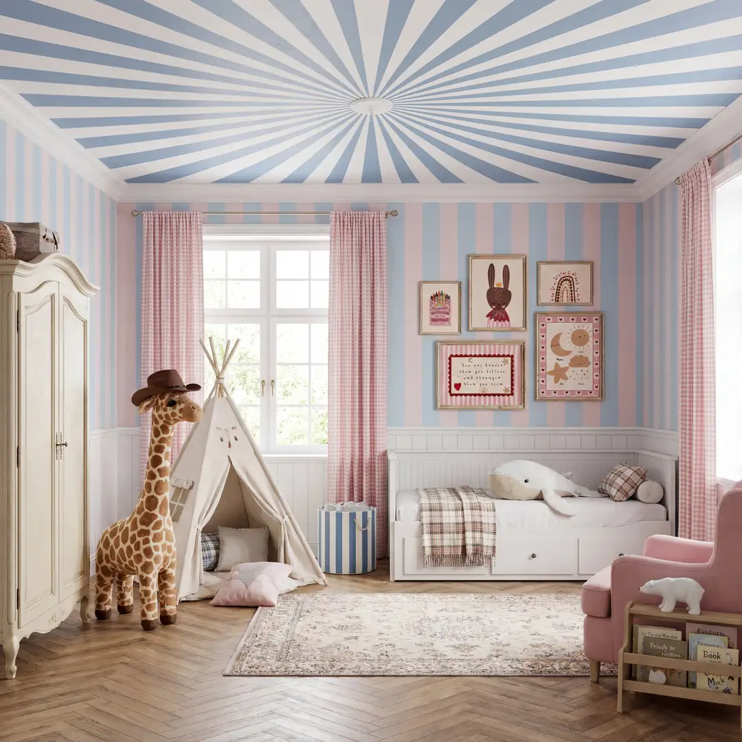 Boho Pastel  Sevimli Tavşan, Gökyüzü Figürleri ve Gökkuşağı Temalı Kız Çocuk Odası Poster Seti