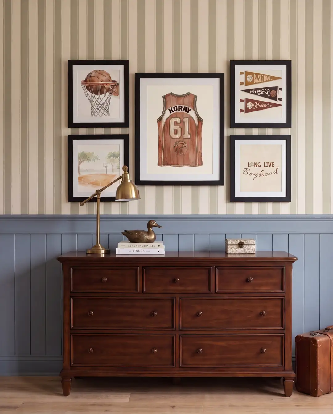 Vintage Basketbol ve Kişiye Özel Forma Çocuk Odası Poster Seti