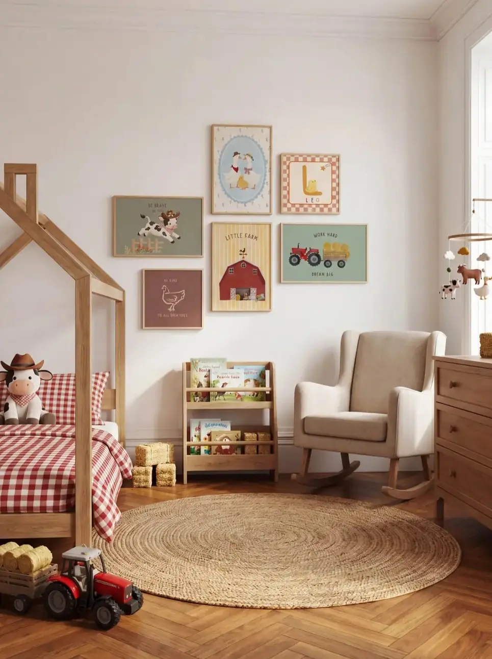 Ürün görseli: Retro Çiftlik Hayvanları ve Kırmızı Traktör Çocuk Odası Poster Seti