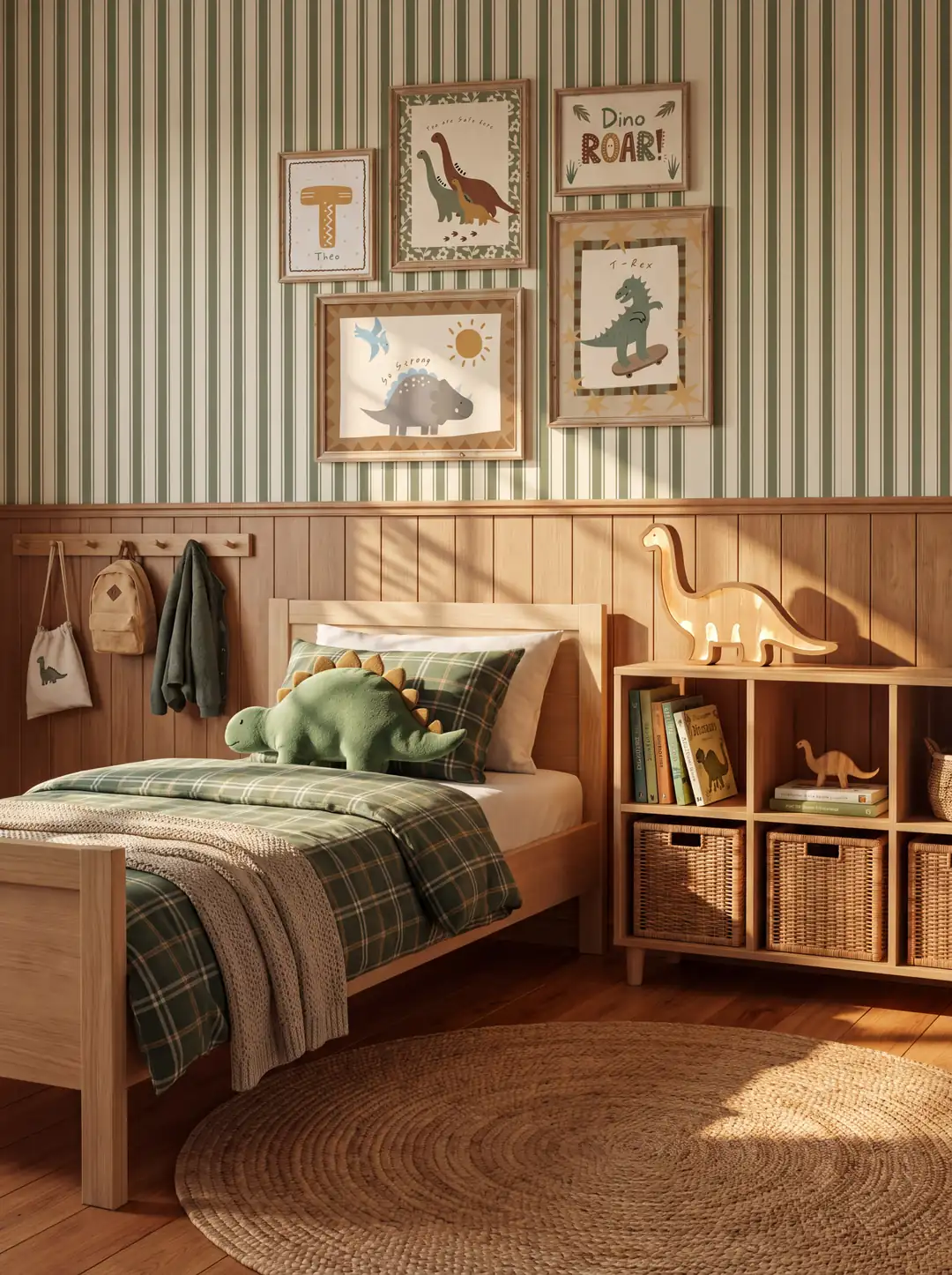 Boho Dinozorlar ve Kaykaylı T-Rex Çocuk Odası Poster