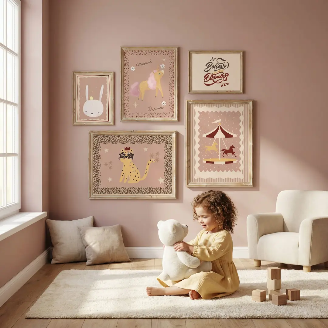 Sihirli Unicorn, Leopar ve Atlıkarınca Temalı Kız Çocuk Odası poster