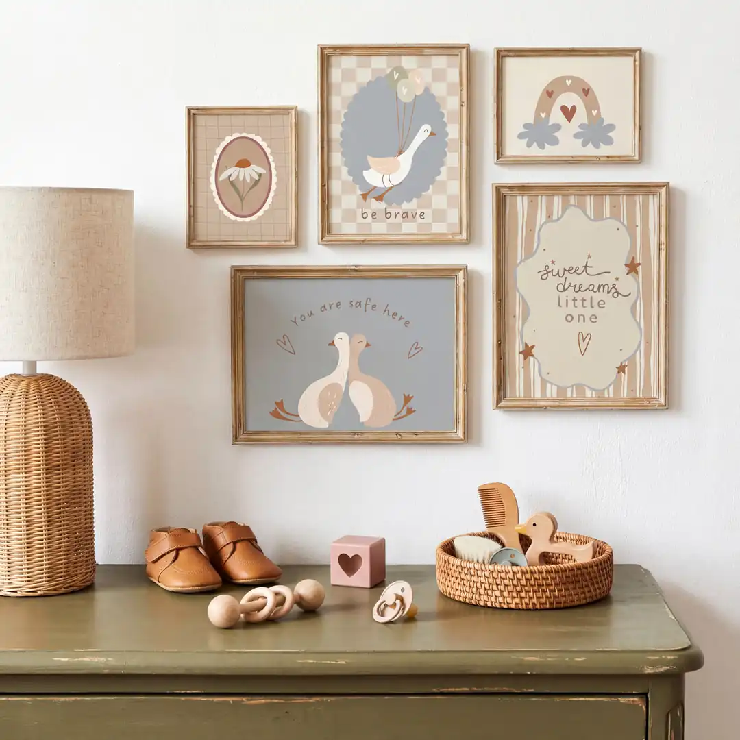 Ürün görseli: Boho Pastel Ördek ve Gökkuşağı Temalı Renk Seçenekli Bebek Odası