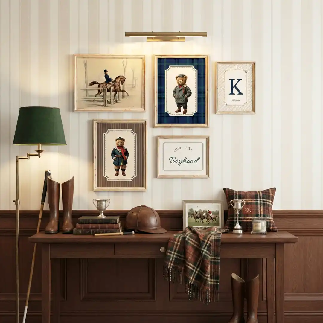 Ürün görseli: Vintage Binicilik ve Preppy Polo Ayıcık Temalı Erkek Çocuk Odası poster