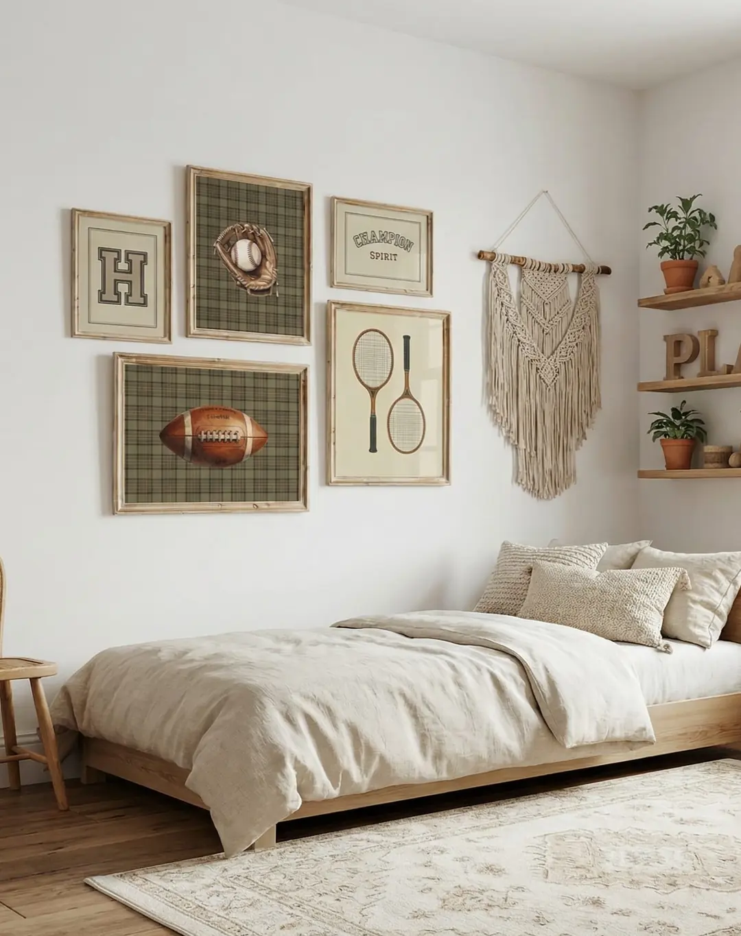 Ürün görseli: Vintage Sports Club Tennis and American Football Themed Boys' Room Picture Set