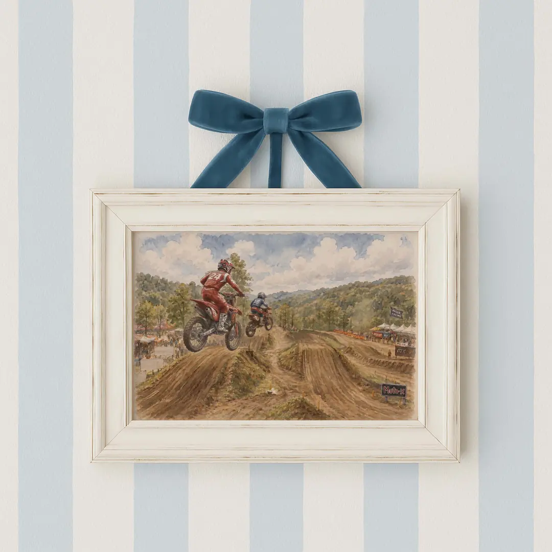 Vintage Motokros, Yarış Motoru ve Macera Temalı Erkek Çocuk Odası Poster Seti