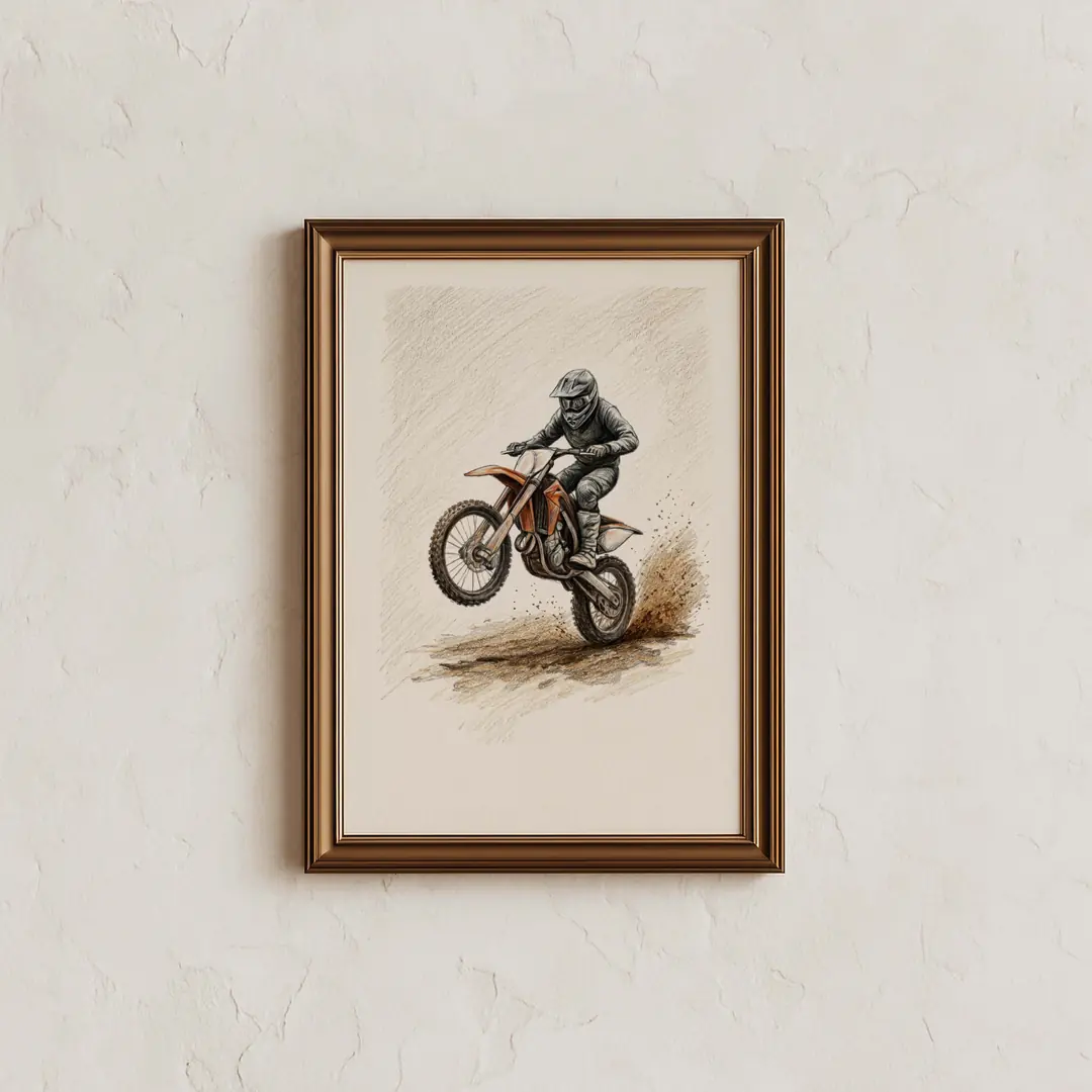 Vintage Motokros, Yarış Motoru ve Macera Temalı Erkek Çocuk Odası Poster Seti