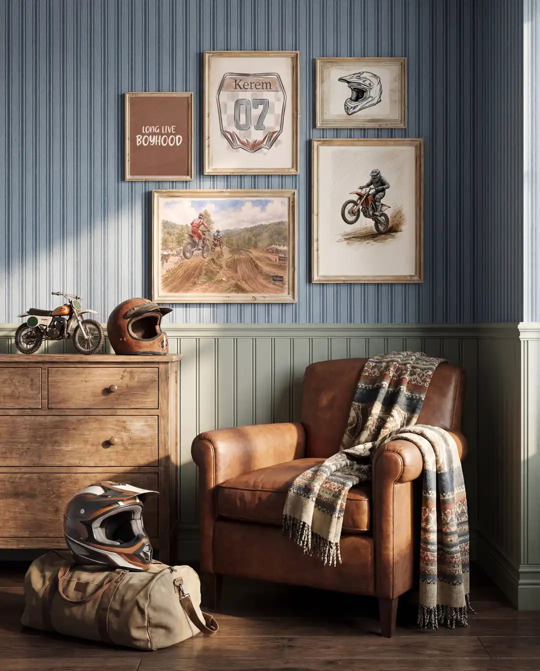 Ürün görseli: Vintage Motokros, Yarış Motoru ve Macera Temalı Erkek Çocuk Odası Poster Seti