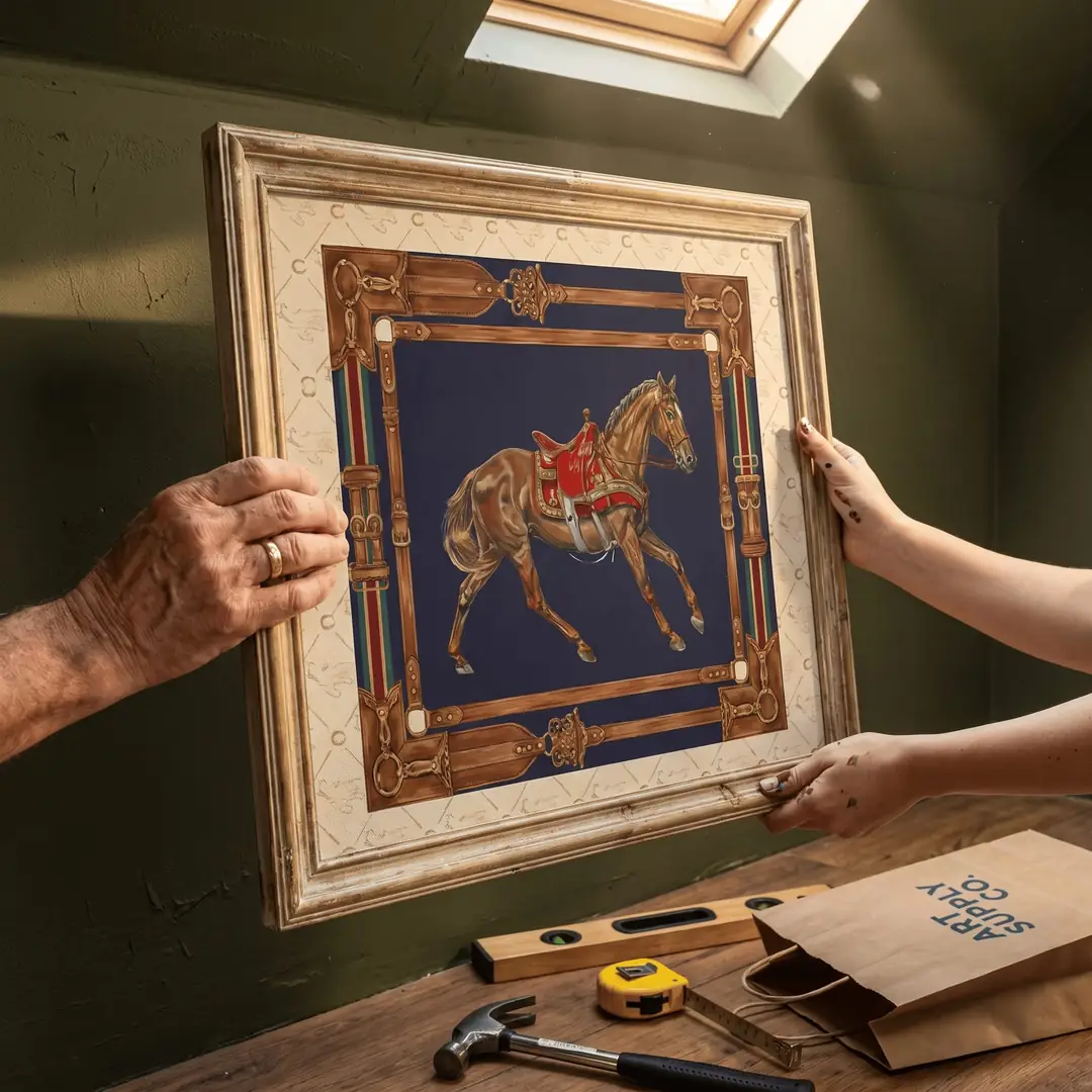 Vintage Polo Kulübü, Deri Kemerli At ve Klasik İngiliz Stili Erkek Çocuk Odası Poster Seti