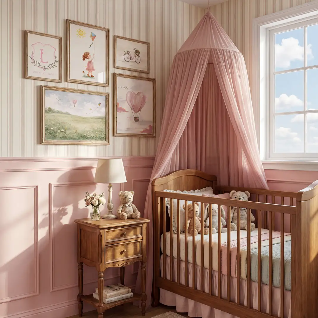 Kız Bebek Odası Poster Seti Pembe Kalpli Balon ve Çiçekli Bisiklet Temalı
